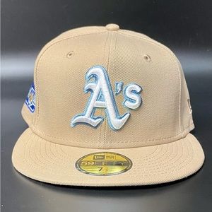 Oakland Athletics A's Fitted Hat New Era World Series 59FIFTY Tan/Beige Sz 7 1/2
